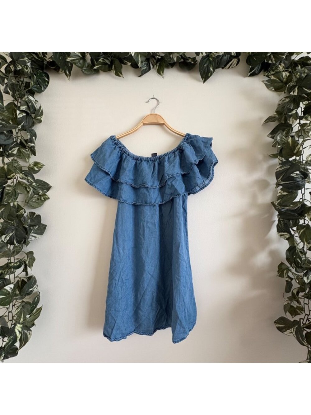 Rue 21 Off The Shoulder Light Denim Mini Dress Blue Women’s Size S